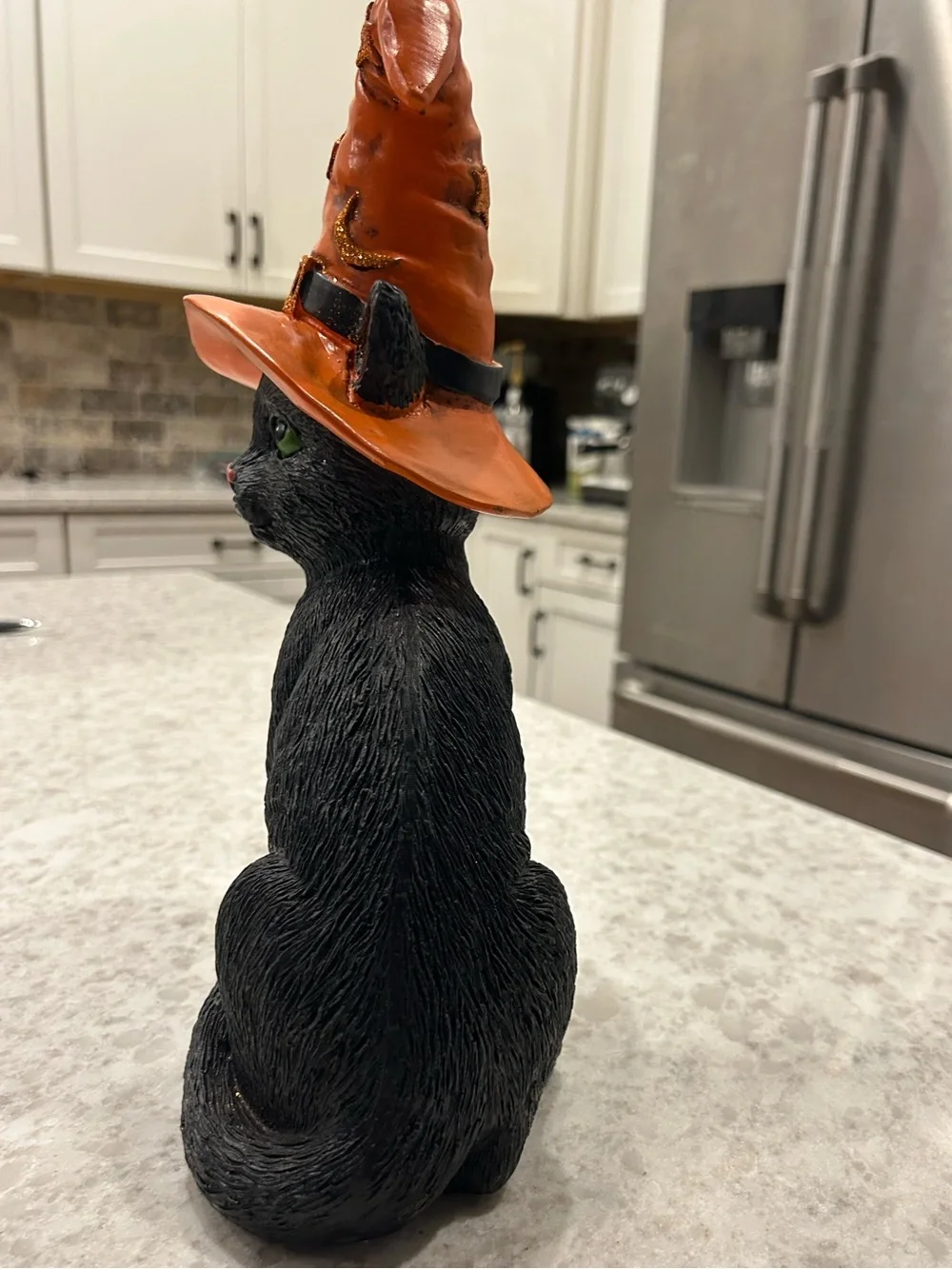 “New” Black Cat Halloween Figurine with Orange Witch Hat